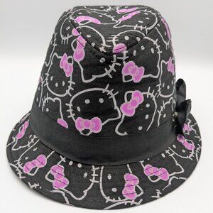 Sanrio Hello Kitty Black Fedora Hat, Cotton, Pink Bow Print, Black Ribbon 2012